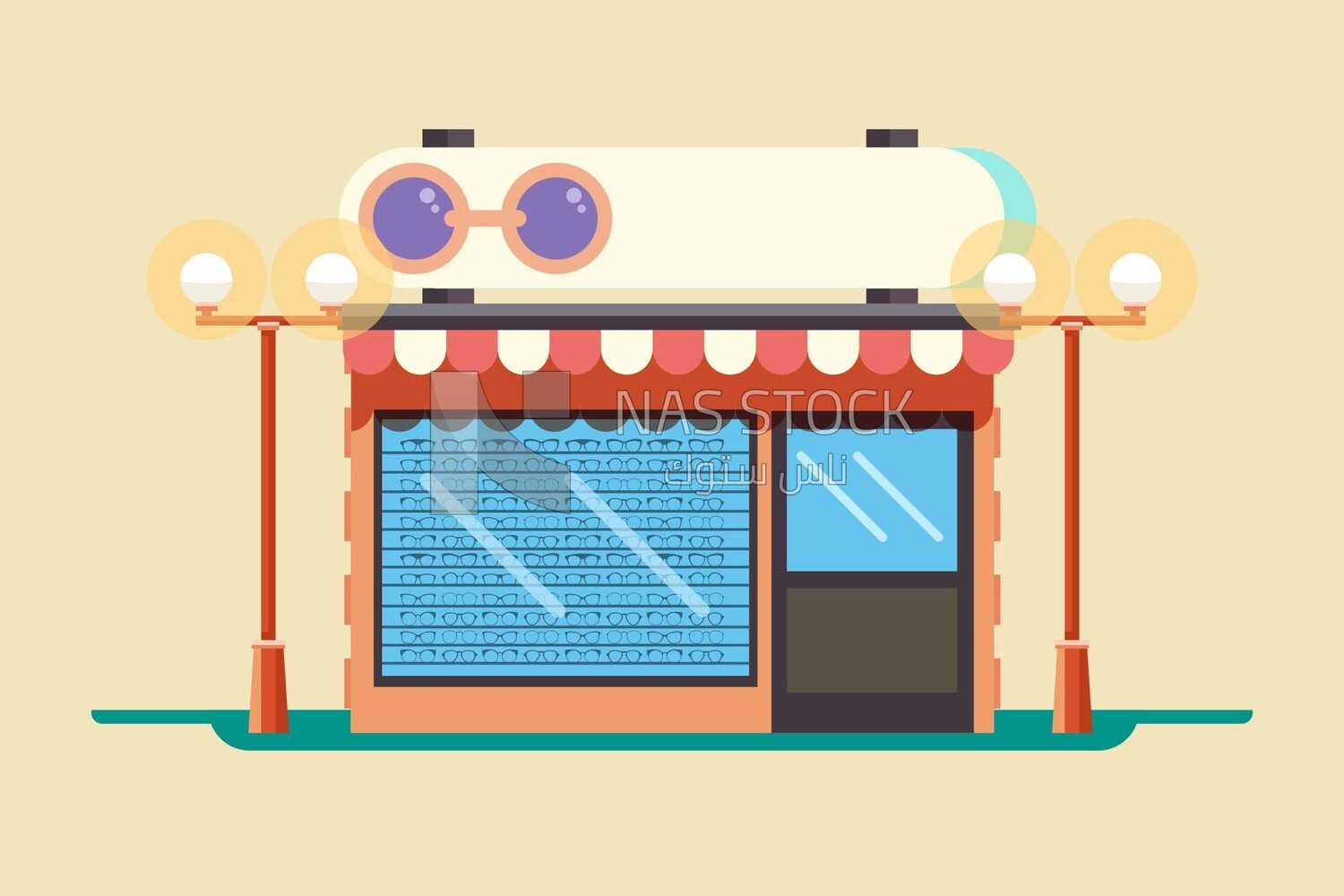 View of the glasses store, vector illustrator