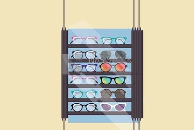 Shelves with glasses, icons, templates and vector illustrator