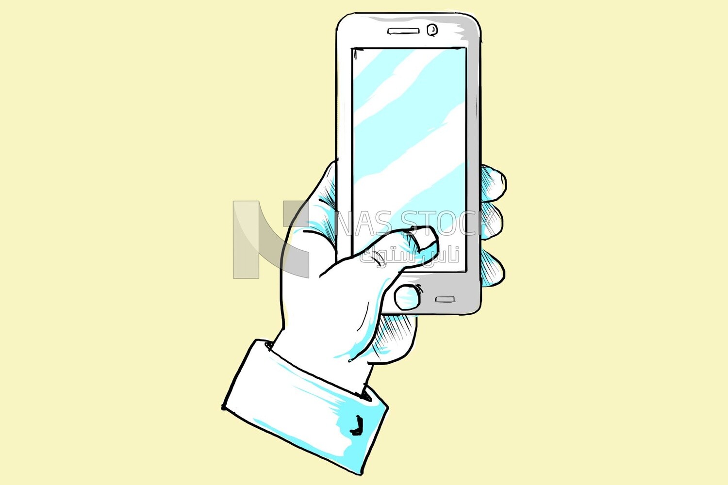 Hand holding a mobile, icons, templates and vector illustrator