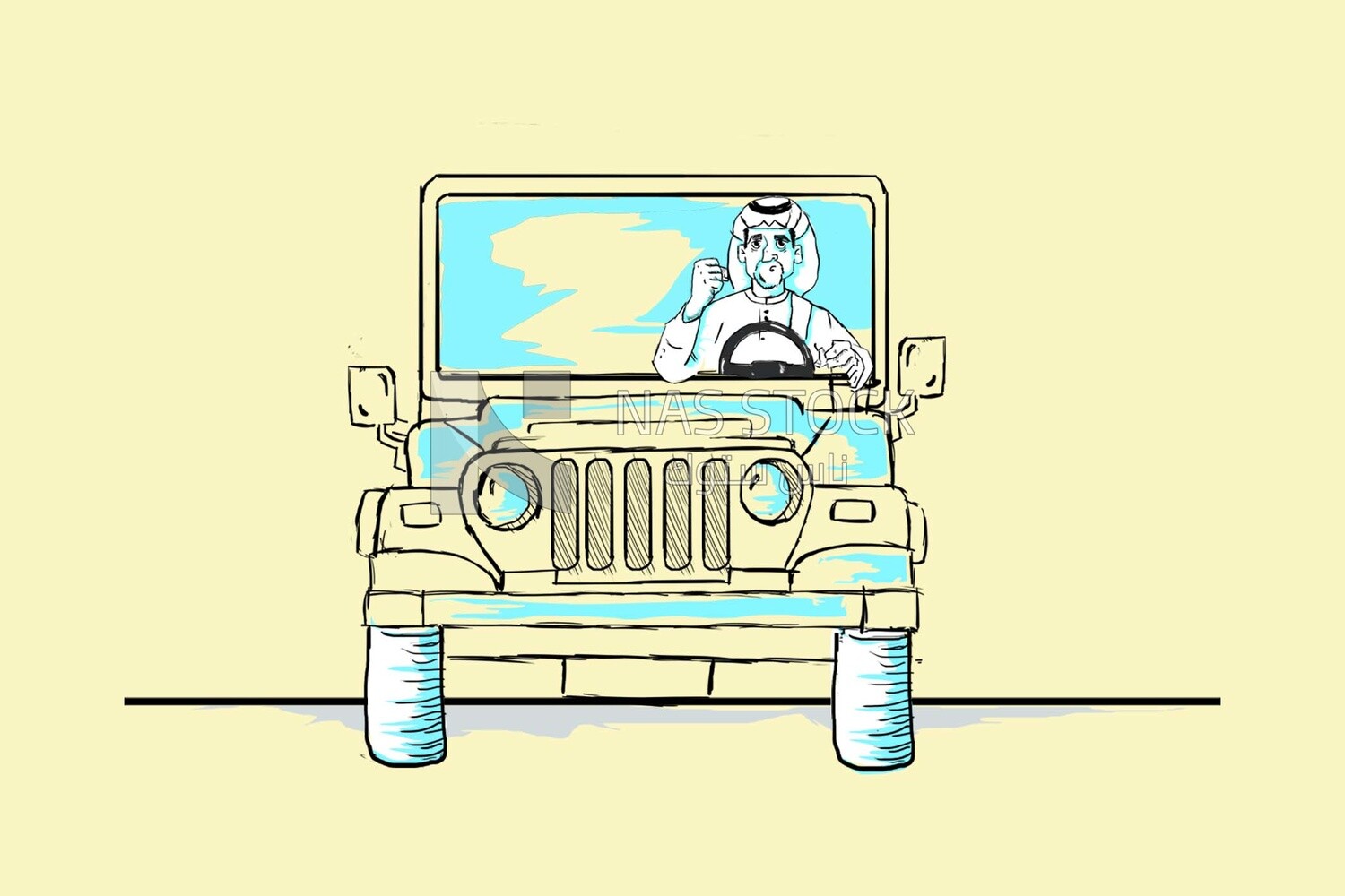 Character of a gulf man driving a car, vector illustrator