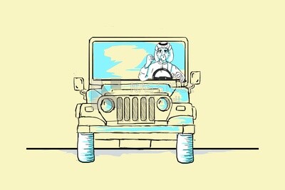 Character of a gulf man driving a car, vector illustrator