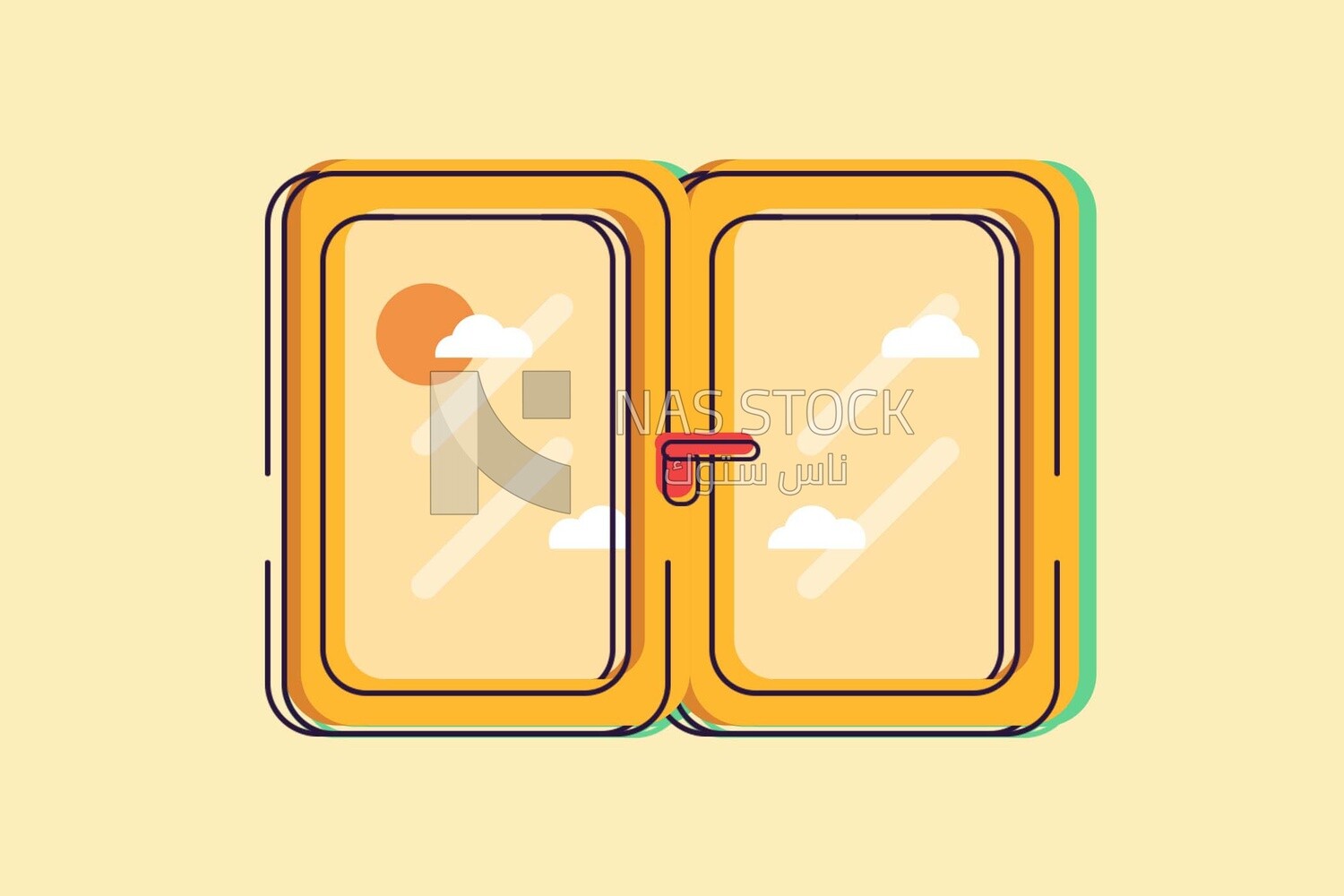 Window with morning view, icons, templates and vector illustrator