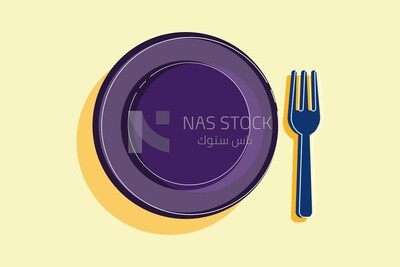 Plate with fork and knife, icons and templates, vector illustrator