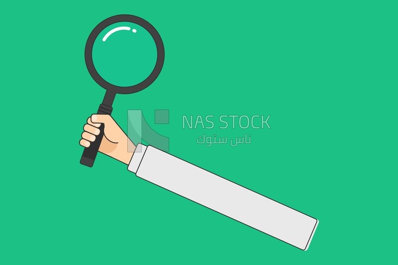 Hand holding a magnifying glass, icons, templates and vector illustrator