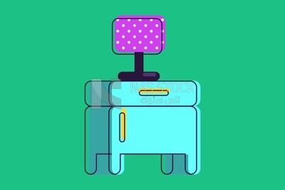 Bedside table with a lamp, icons, templates and vector illustrator