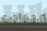 City background with banner ads