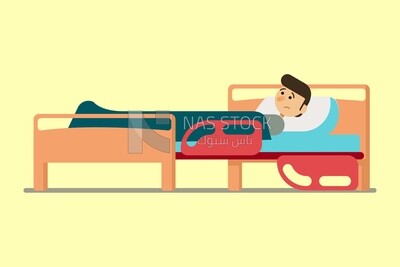 Sick man lying in bed