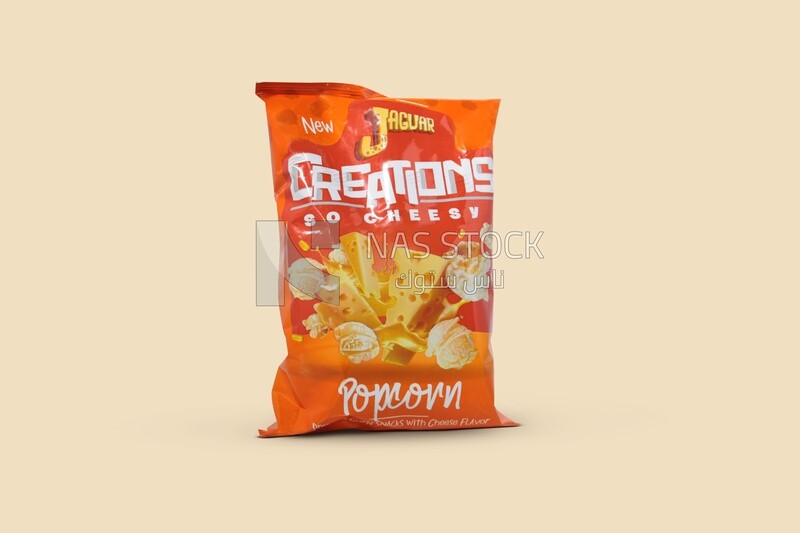Bag of popcorn flavored with cheese