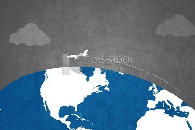 Plane flies on the globe, wallpaper, vector illustrator