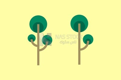 View of two green trees, trees, leaves, graphics, icons, vector illustrator.