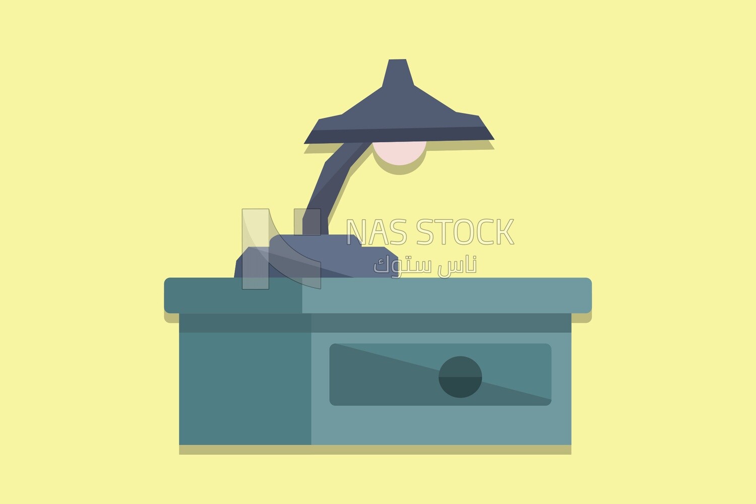 Desk with a desk lamp on it, icons and templates, vector illustrator