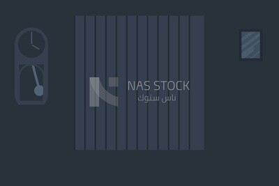 Wall clock and a photo frame on a blue wall, wallpaper, vector illustrator