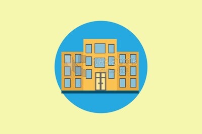 Building icon on a blue circle, icons and templates, vector illustrator