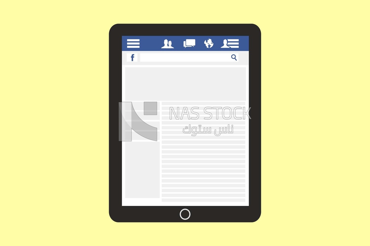 Black tablet with a facebook icon on the screen, icons, vector illustrator