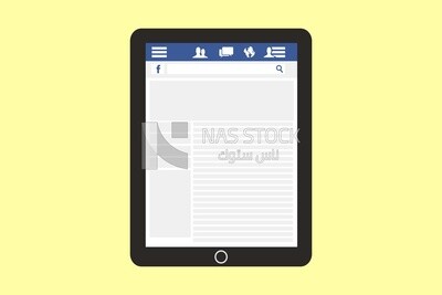 Black tablet with a facebook icon on the screen, icons, vector illustrator