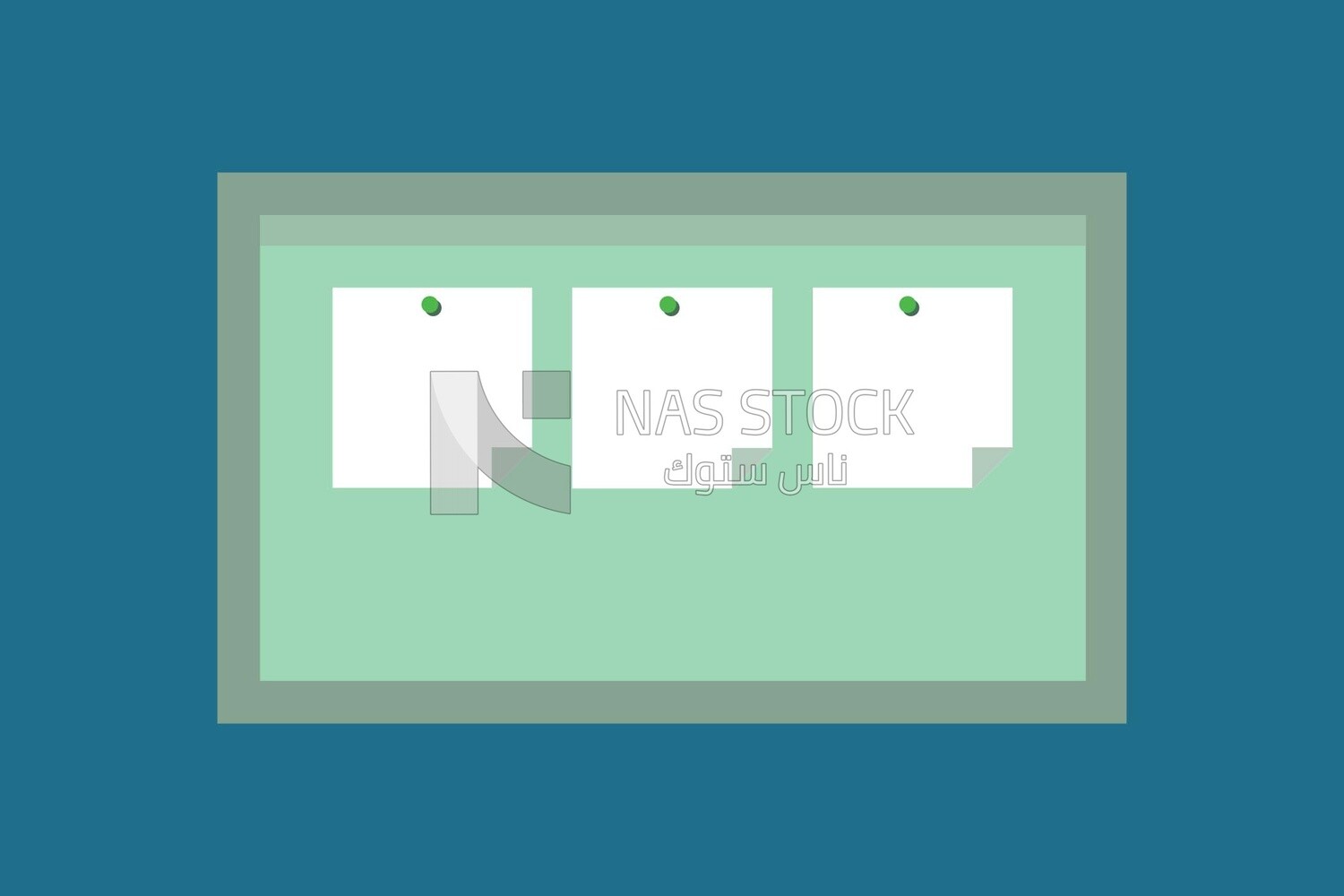 Board with hanging papers on the wall, graphics, icons, vector illustrator.
