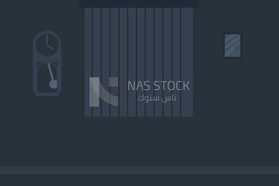 Wall clock and a photo frame on a blue wall, wallpaper, vector illustrator