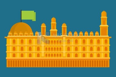 Yellow building with the flag of Saudi Arabia, icons and templates, vector illustrator