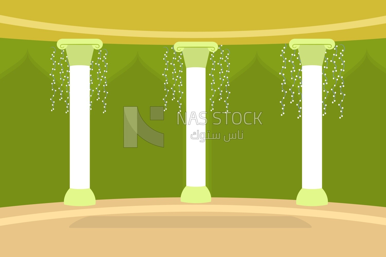 Arches and columns on a green background, wallpaper, vector illustrator