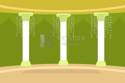 Arches and columns on a green background, wallpaper, vector illustrator
