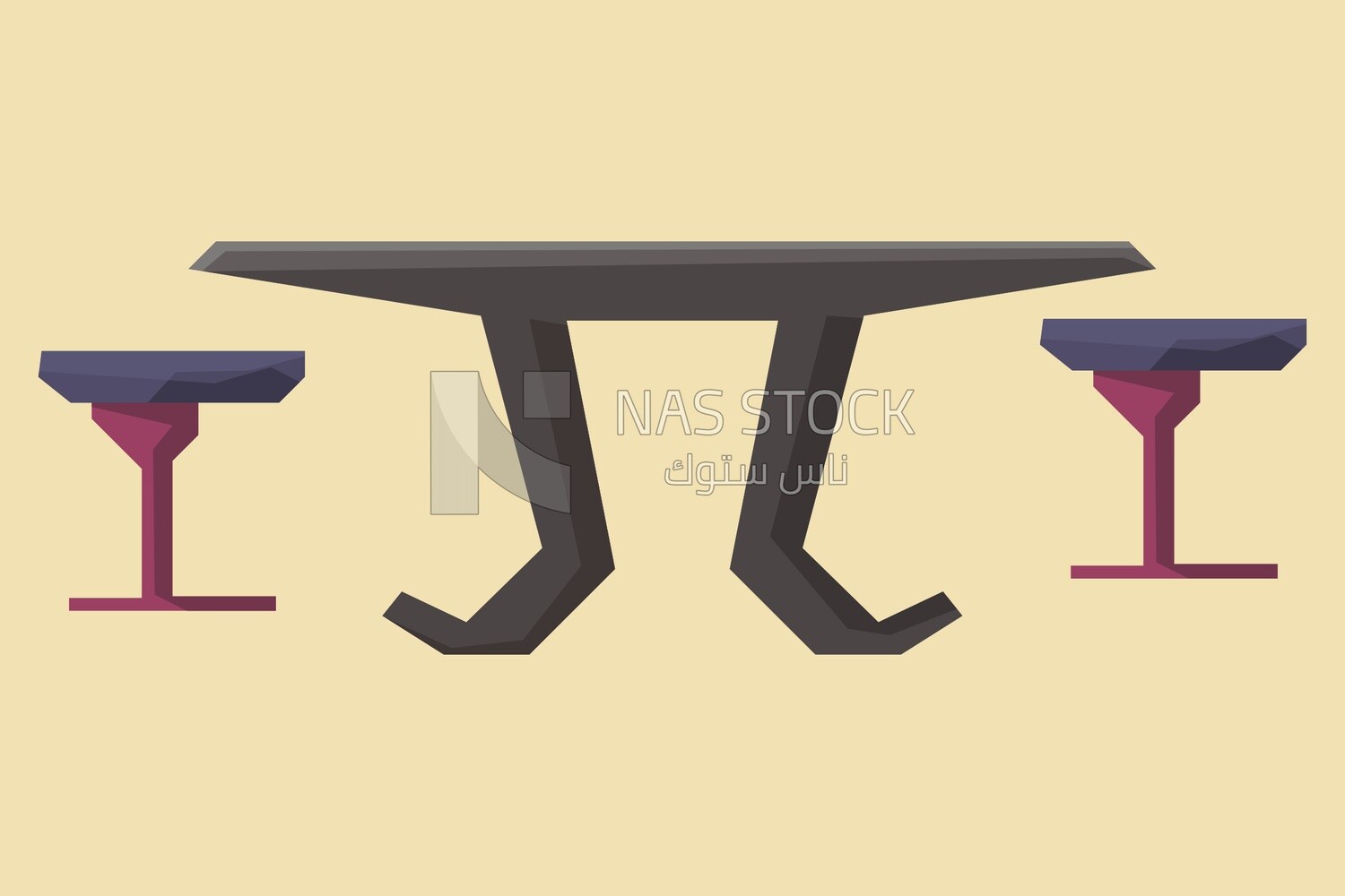 Table with chairs, icons and templates, vector illustrator