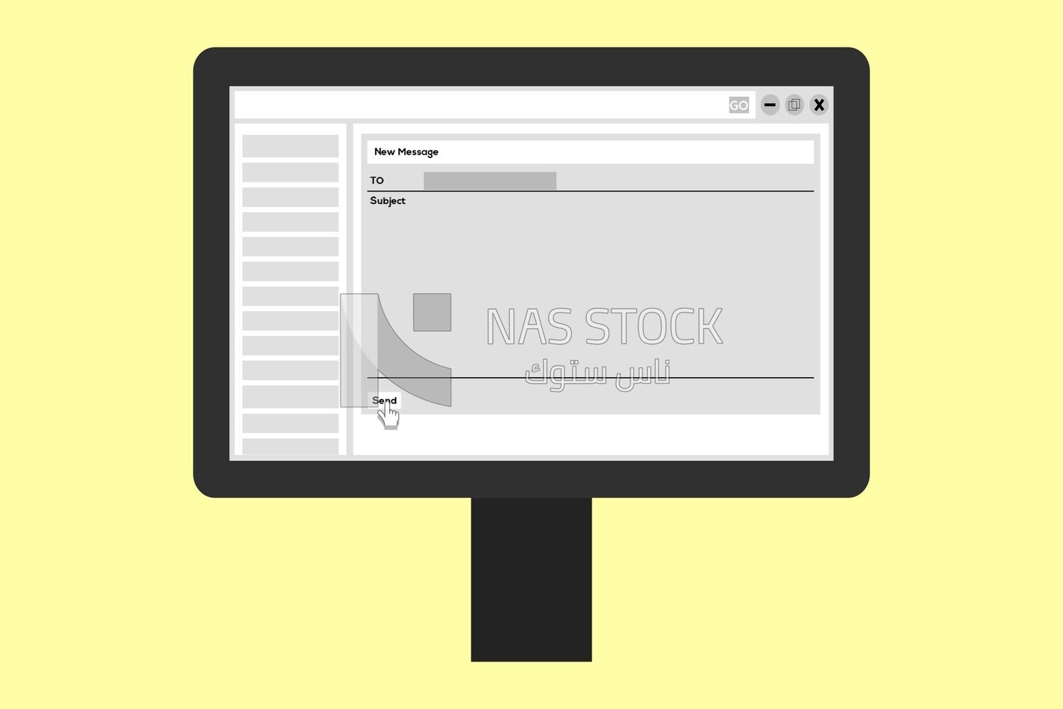 Email template on a computer screen, work, icons, vector illustrator