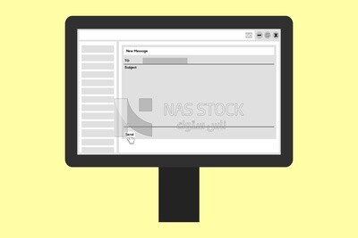 Email template on a computer screen, work, icons, vector illustrator