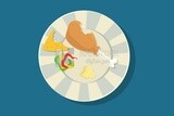 Plate of grilled chicken besides a pepper icon, icons and templates, vector illustrator