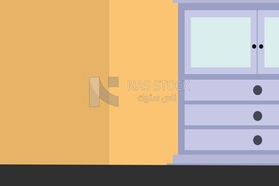 Yellow room with a purple cupboard , wallpaper, vector illustrator