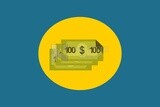 Money in a yellow circle, graphics, icons, vector illustrator.