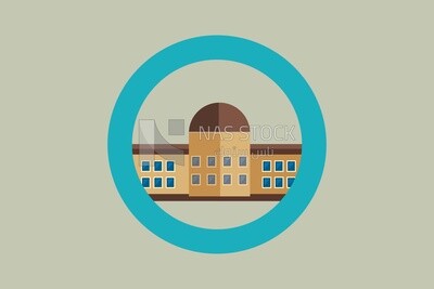 Building icon on a blue circle, icons and templates, vector illustrator