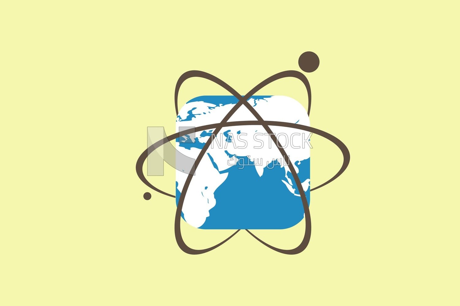 Blue world map in a square shape, graphics, icons, vector illustrator.
