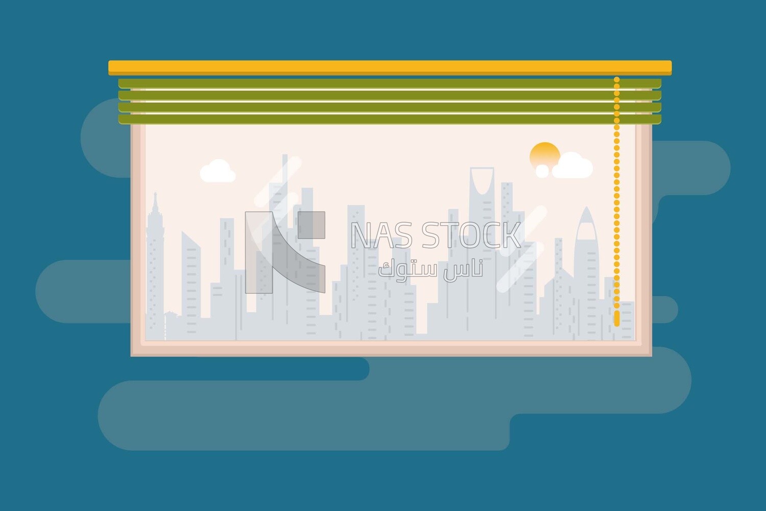 Window with a city view, graphics, icons, vector illustrator.