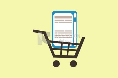 Shopping cart with paper on it, graphics, icons, vector illustrator.