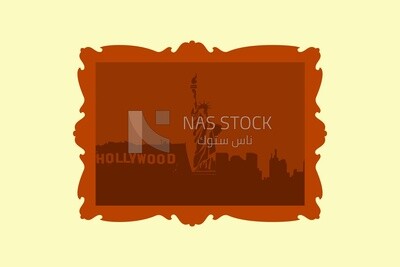 Statue beside Hollywood, wallpaper, vector illustrator