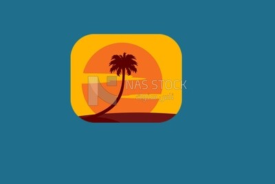 Icon of a palm tree with a sun, graphics, icons, vector illustrator.
