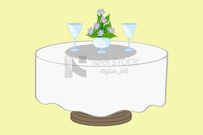 Table with cups and a vase on it, graphics, icons, vector illustrator.