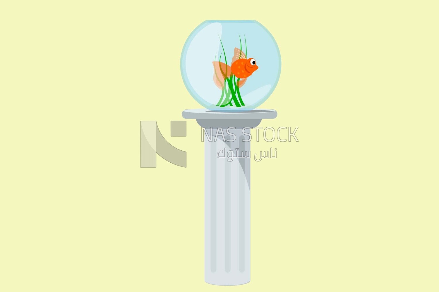 Fishbowl on a table, graphics, icons, vector illustrator.