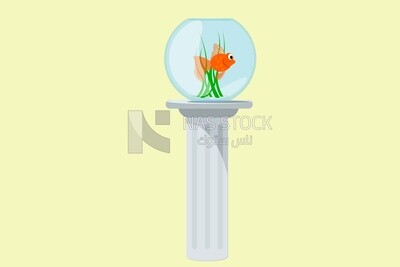 Fishbowl on a table, graphics, icons, vector illustrator.