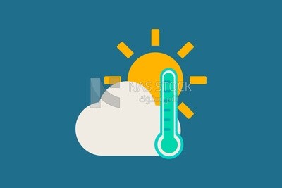 Sun with clouds beside a temperature sign, graphics, icons, vector illustrator.