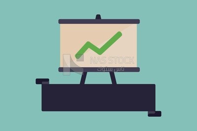 Board with growth up arrow, icons, vector illustrator