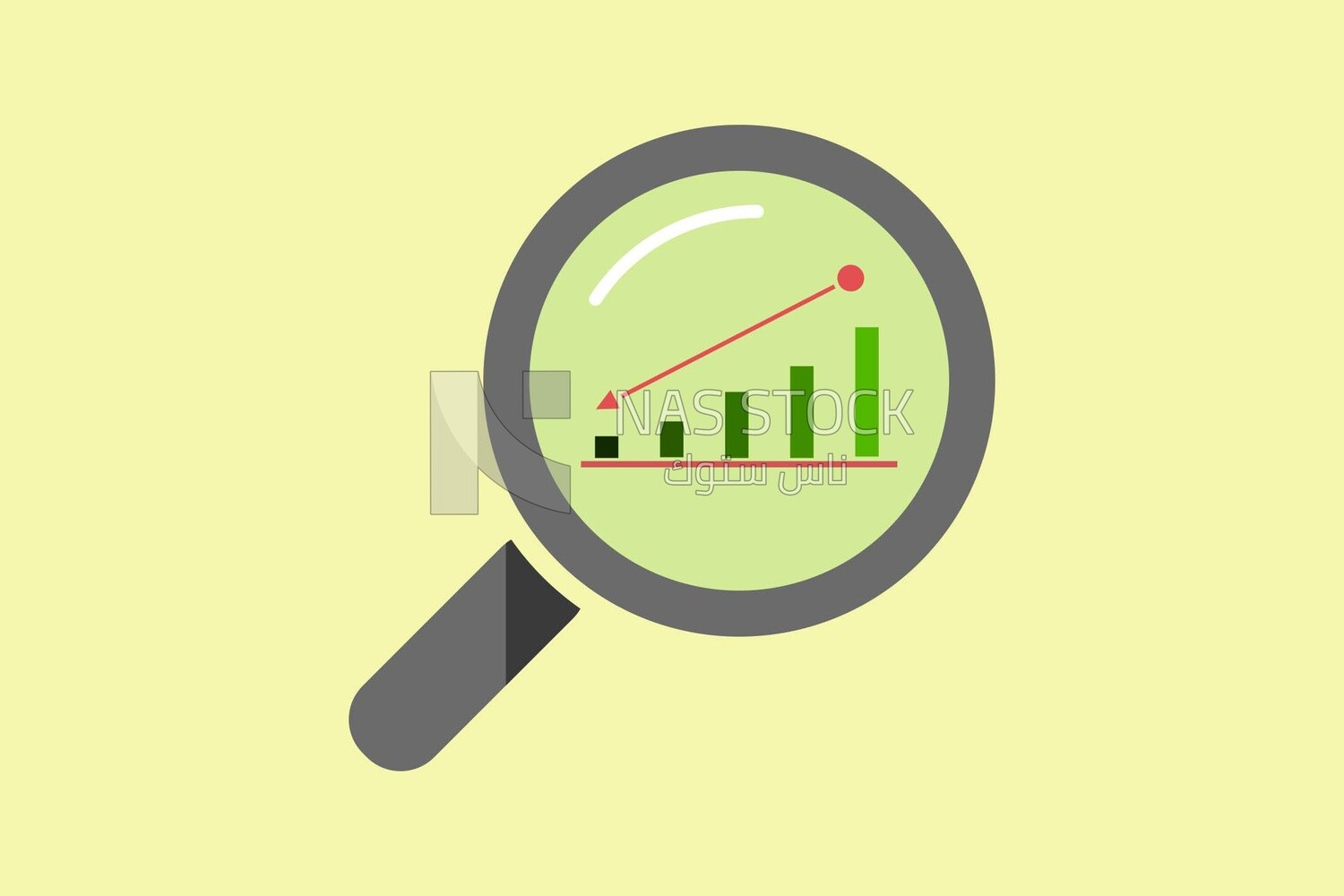 Magnifying glass with a finance bar inside, graphics, icons, vector illustrator.