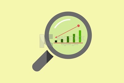 Magnifying glass with a finance bar inside, graphics, icons, vector illustrator.
