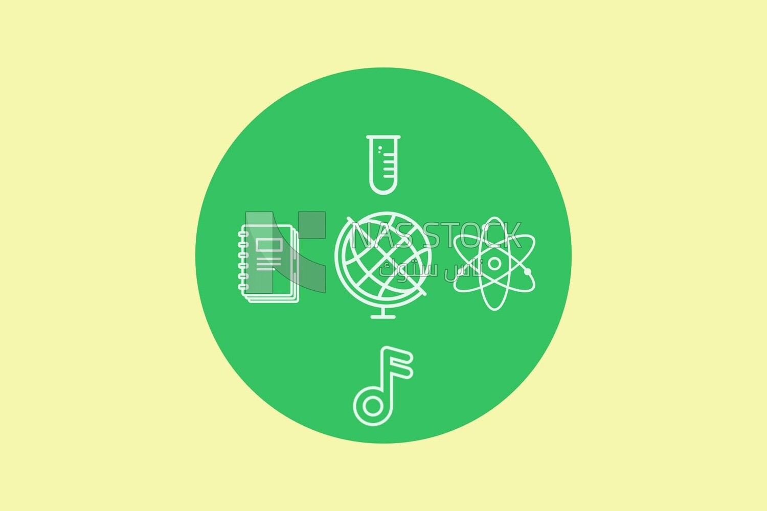 Green circle with icons on it, graphics, icons, vector illustrator.