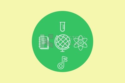 Green circle with icons on it, graphics, icons, vector illustrator.