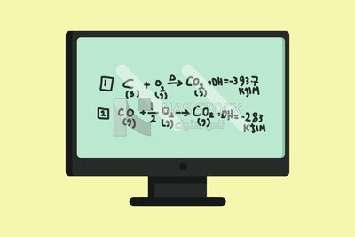 Computer screen with an equation, graphics, icons, vector illustrator.