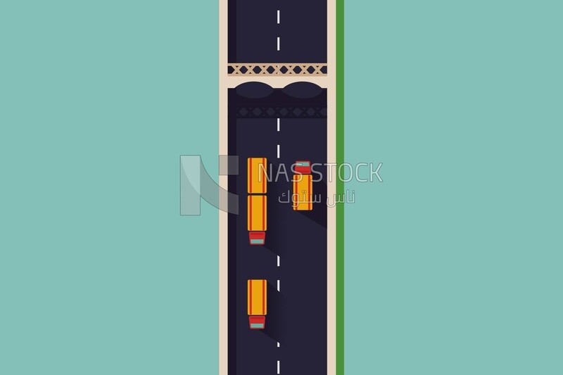 View of a road with cars, icons, vector illustrator