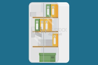 Cupboard with documents, graphics, icons, vector illustrator.