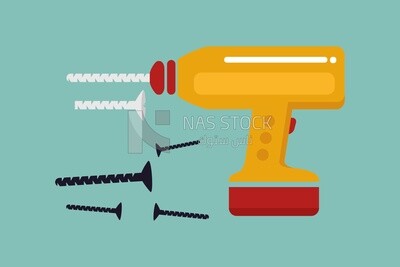 Drill with an iron pin, icons, vector illustrator