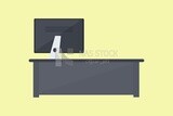 Desk with a computer screen, graphics, icons, vector illustrator.